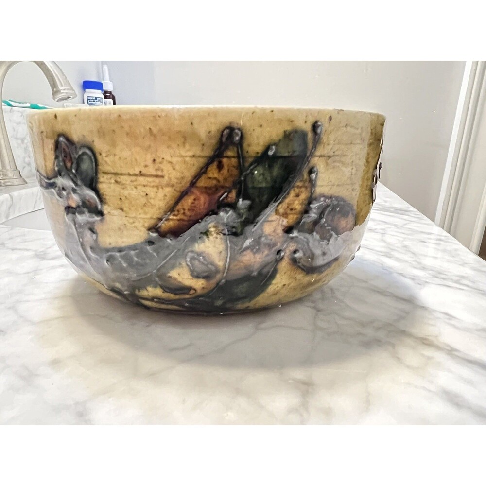 Mid-Century Studio Pottery Abstract Floral Bowl